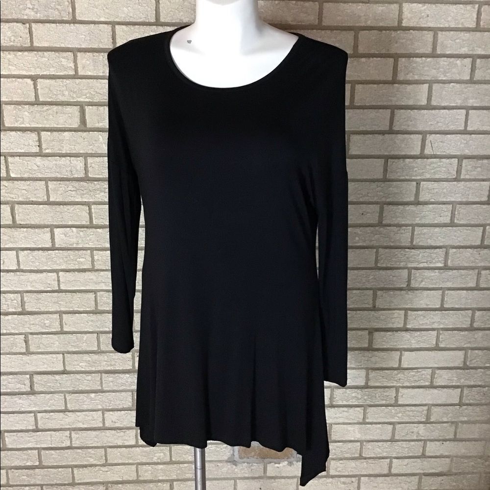 RDL black long sleeve flare stretch knit top size 1X.